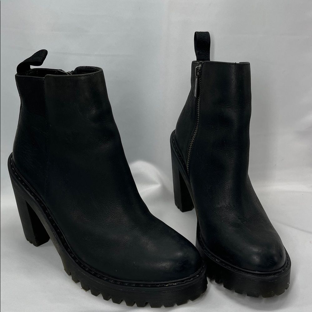 Black Leather Dr. Martens Magdalena Chunky Heeled Boots